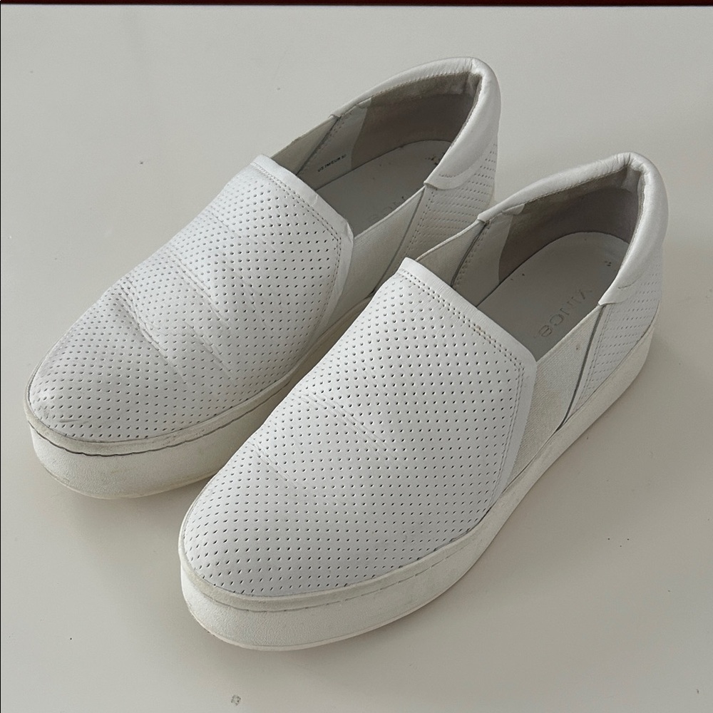 Vince Warren White Perforated Slip-On Shoes